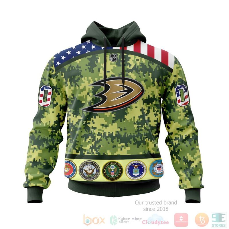 NHL Anaheim Ducks Honor Military With Green Camo Color 3D Hoodie Shirt