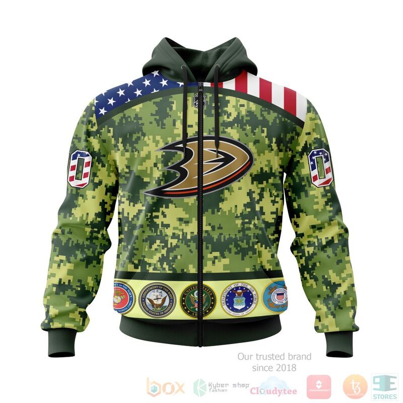 NHL Anaheim Ducks Honor Military With Green Camo Color 3D Hoodie Shirt 1