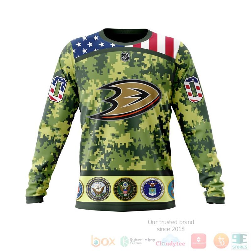 NHL Anaheim Ducks Honor Military With Green Camo Color 3D Hoodie Shirt 1 2