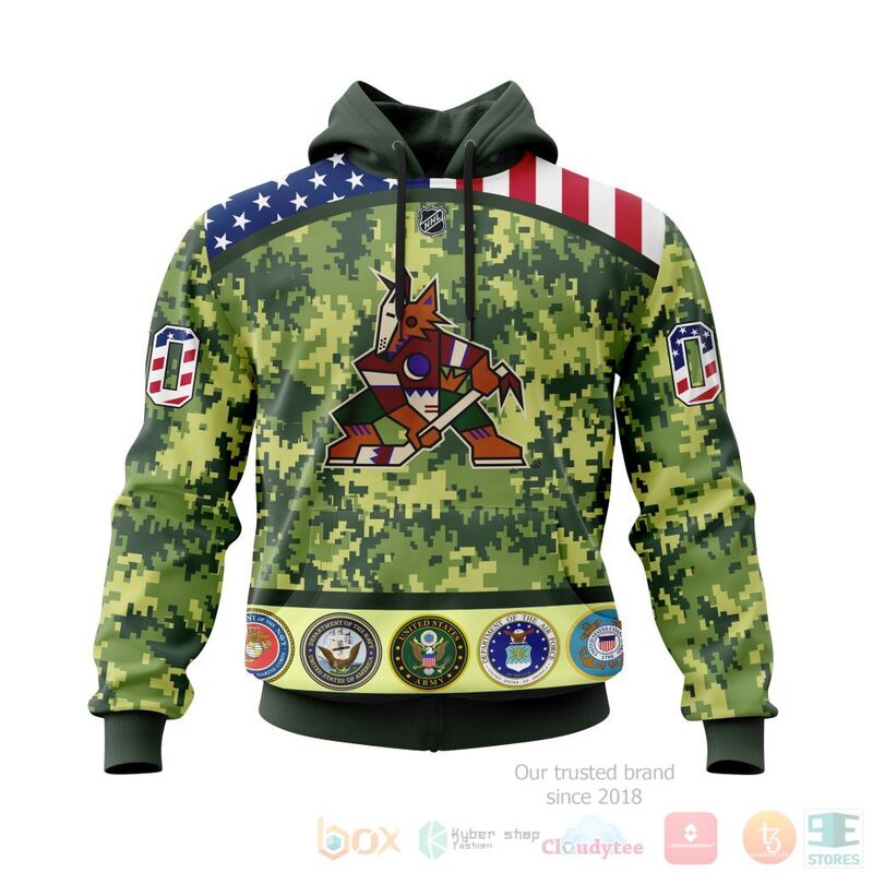 NHL Arizona Coyotes Honor Military With Green Camo Color 3D Hoodie Shirt