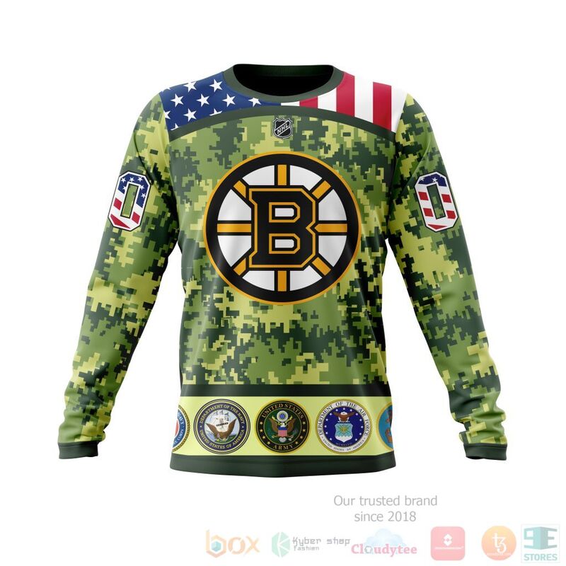 NHL Boston Bruins Honor Military With Green Camo Color 3D Hoodie Shirt 1 2