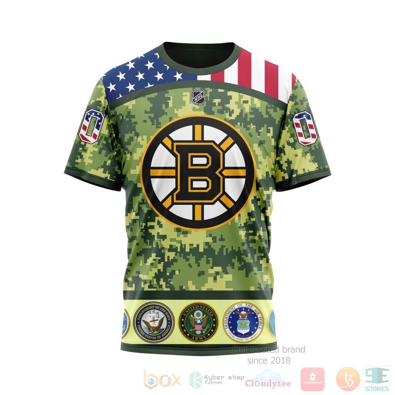 NHL Boston Bruins Honor Military With Green Camo Color 3D Hoodie Shirt 1 2 3