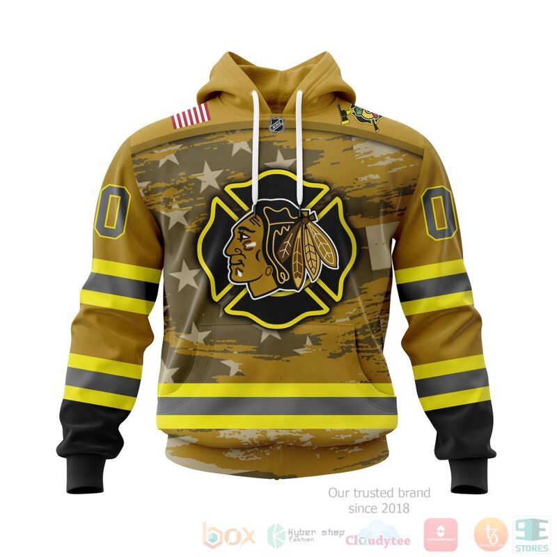 NHL Chicago BlackHawks Honnor Firefighter Yellow 3D Hoodie Shirt