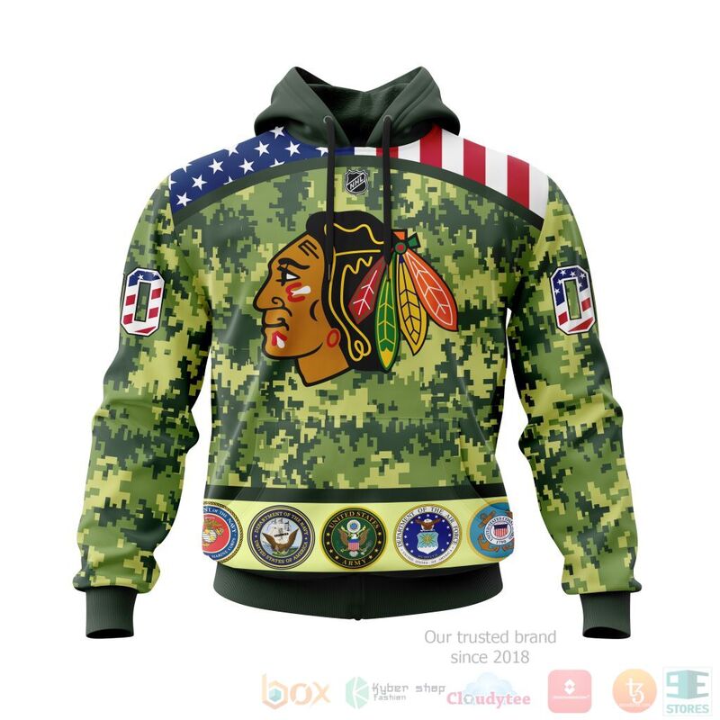 NHL Chicago BlackHawks Honor Military With Green Camo Color 3D Hoodie Shirt