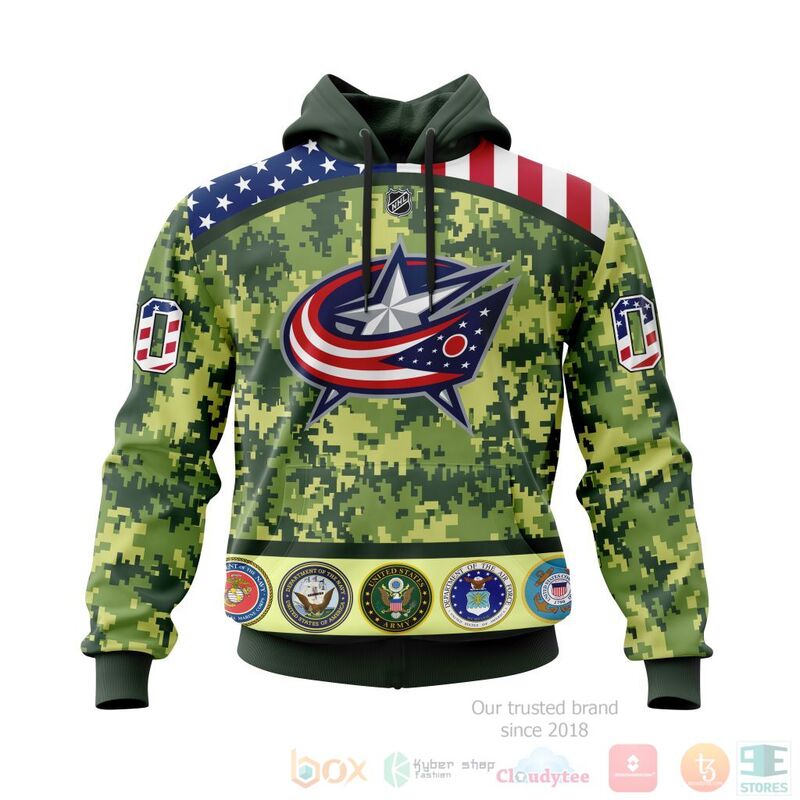 NHL Columbus Blue Jackets Honor Military With Green Camo Color 3D Hoodie Shirt