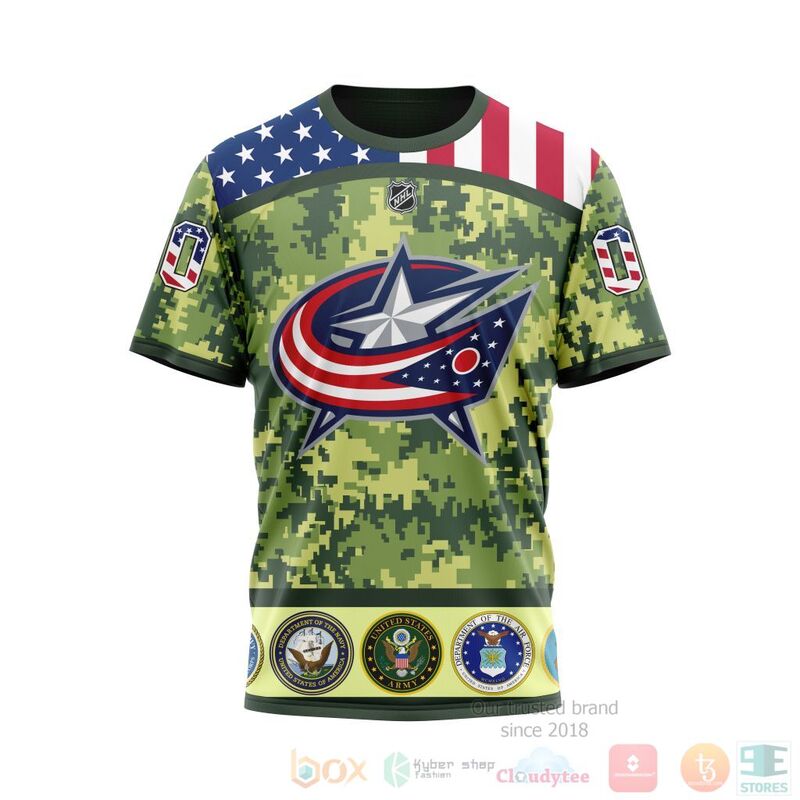 NHL Columbus Blue Jackets Honor Military With Green Camo Color 3D Hoodie Shirt 1 2 3
