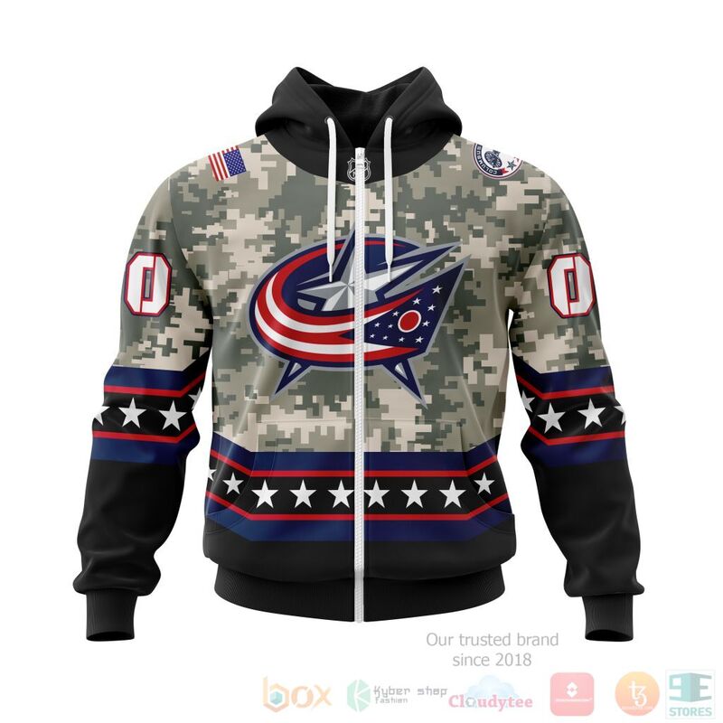 NHL Columbus Blue Jackets Honor Military With White Camo Color 3D Hoodie Shirt 1