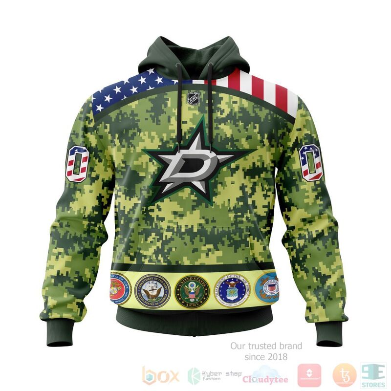 NHL Dallas Stars Honor Military With Green Camo Color 3D Hoodie Shirt