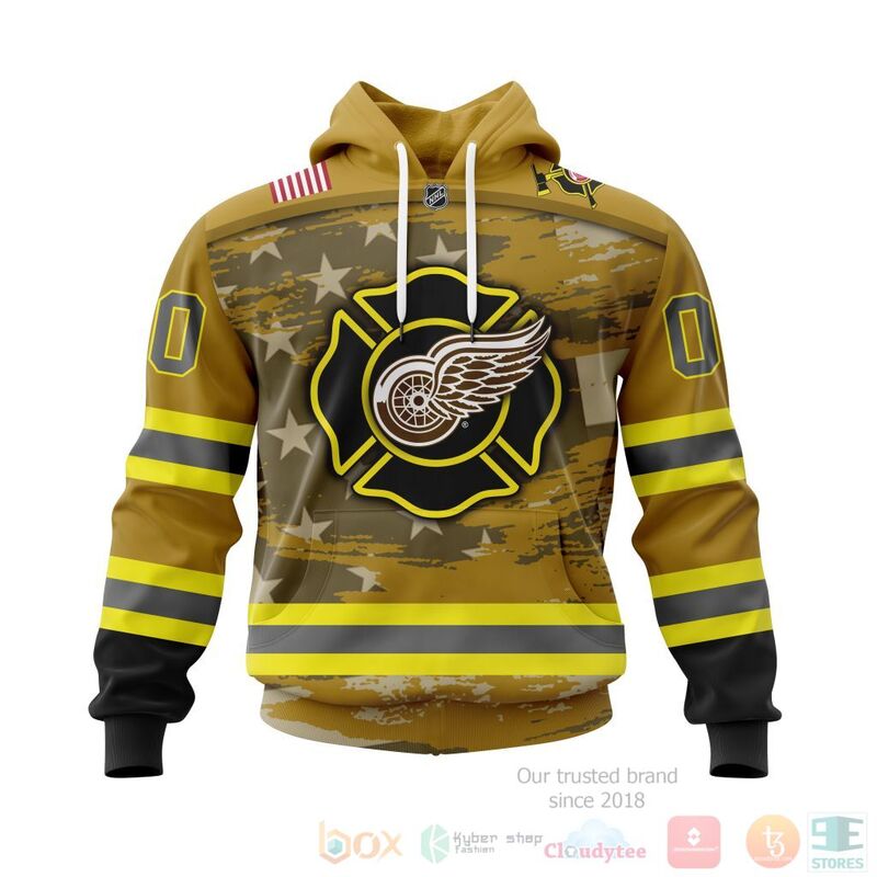 NHL Detroit Red Wings Honnor Firefighter Yellow 3D Hoodie Shirt