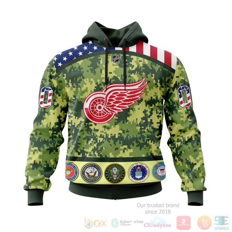NHL Detroit Red Wings Honor Military With Green Camo Color 3D Hoodie Shirt