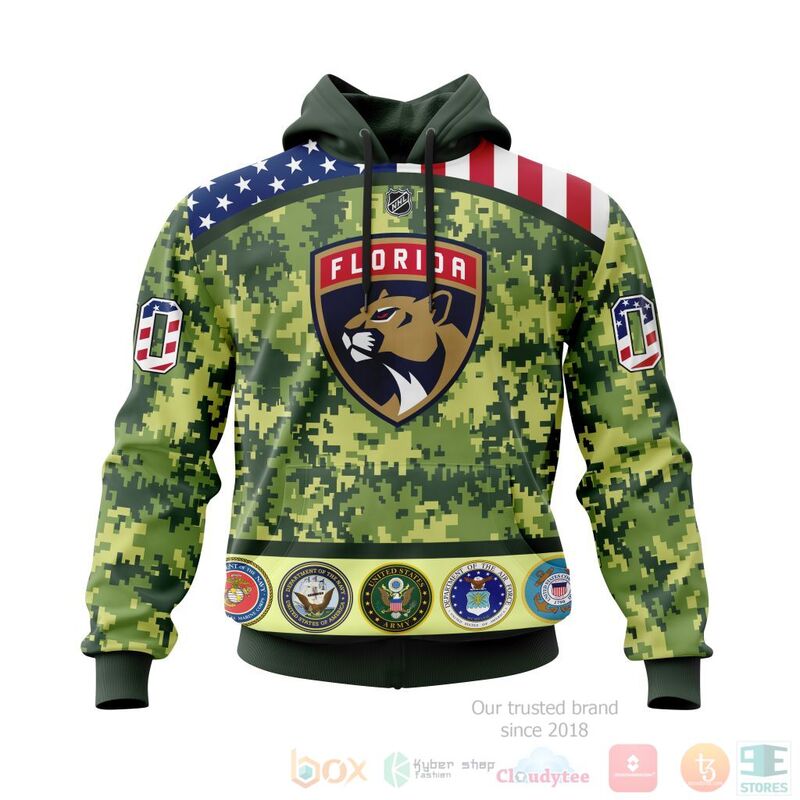 NHL Florida Panthers Honor Military With Green Camo Color 3D Hoodie Shirt