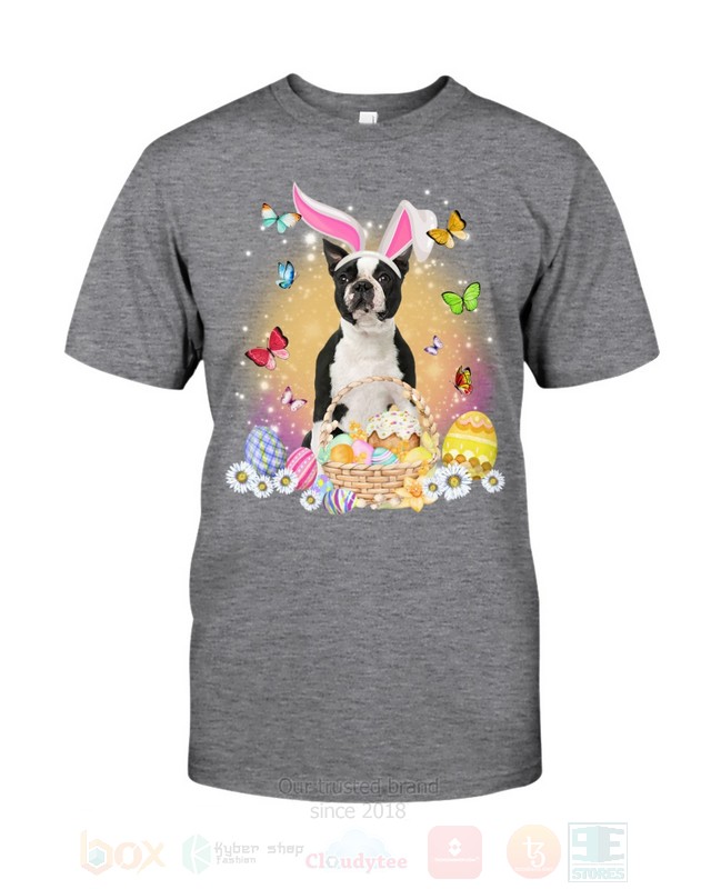 Black Boston Terrier Easter Bunny Butterfly 2D Hoodie Shirt