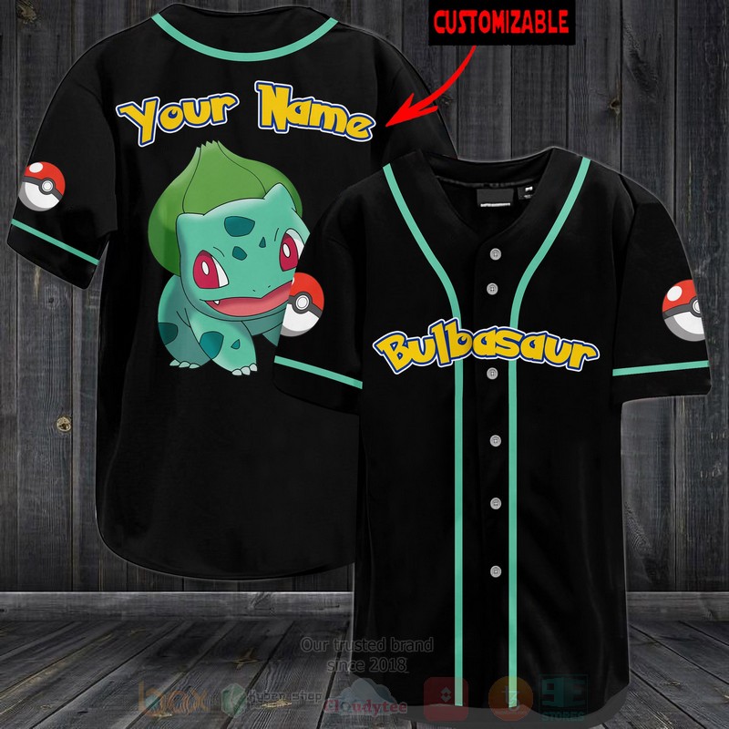 Bulbasaur Pokemon Custom Name Baseball Jersey Shirt