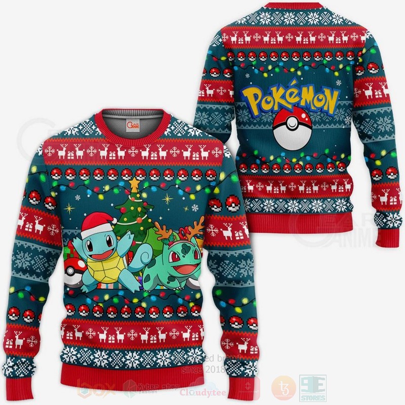 Bulbasaur and Squirtle Pokemon Christmas Sweater