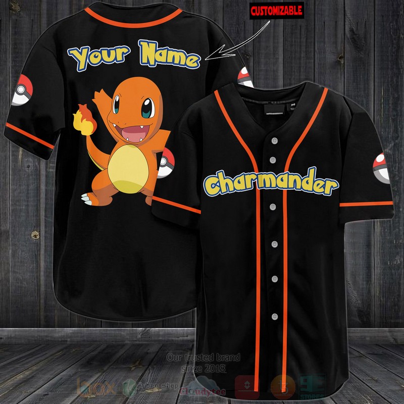 Charmander Pokemon Custom Name Baseball Jersey Shirt