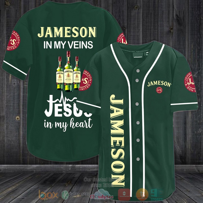 Jameson in my veins Jesus in my heart dark green Baseball Jersey