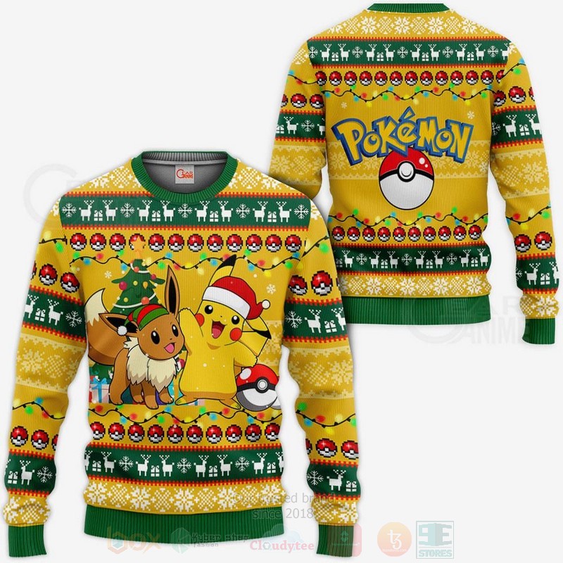 Pikachu Eevee Pokemon Anime Christmas Sweater