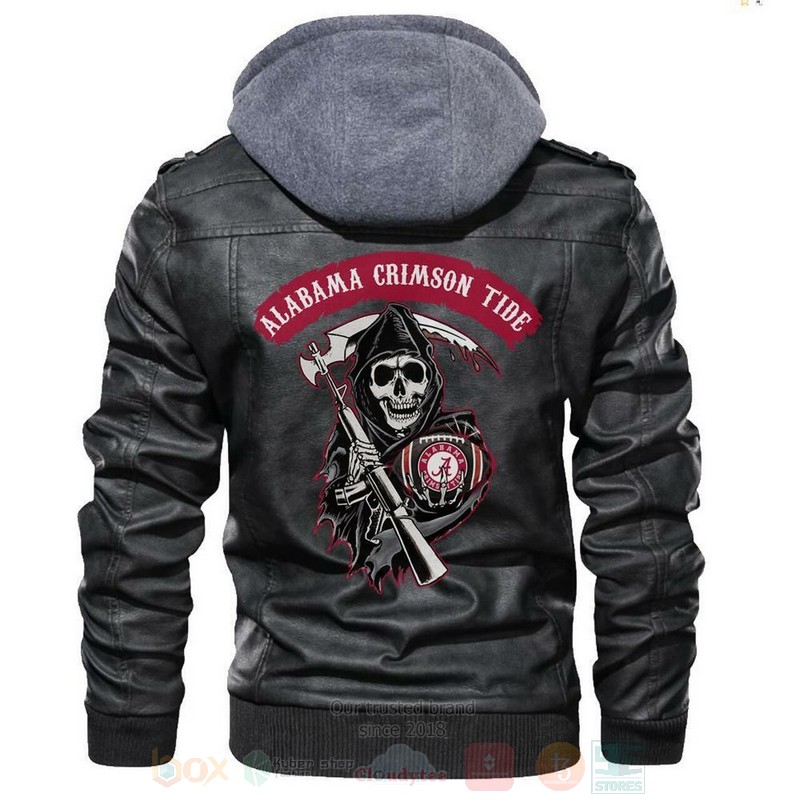 Alabama Crimson Tide NCAA Football Sons of Anarchy Black Motorcycle Leather Jacket