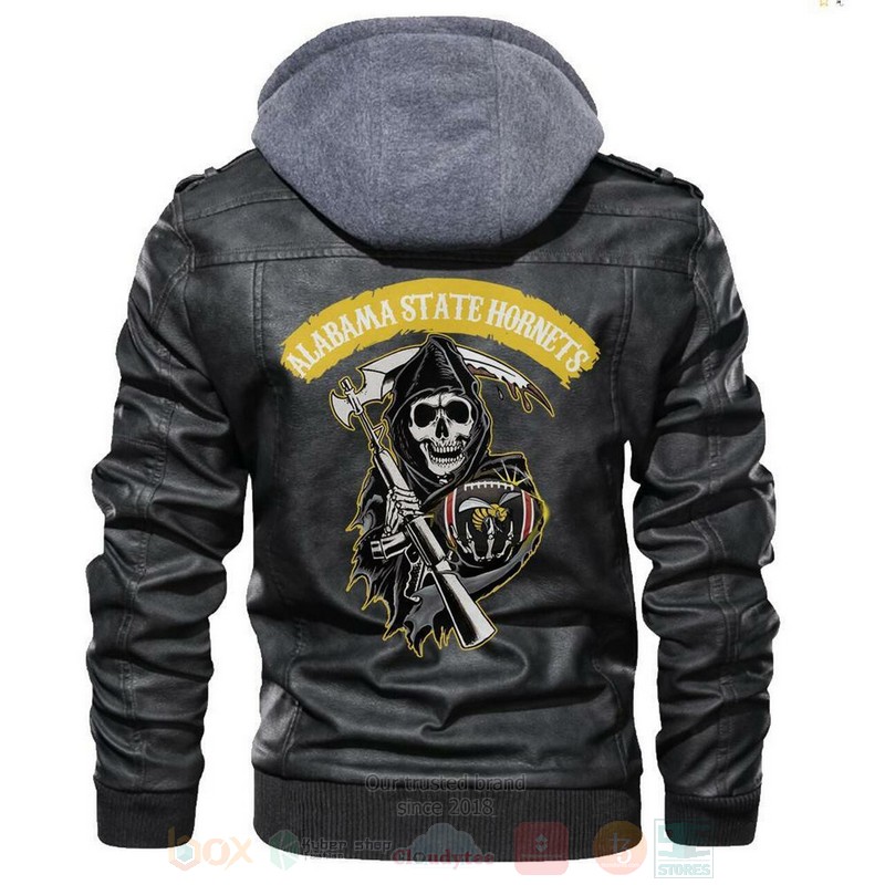 Alabama State Hornets NCAA Football Sons of Anarchy Black Motorcycle Leather Jacket