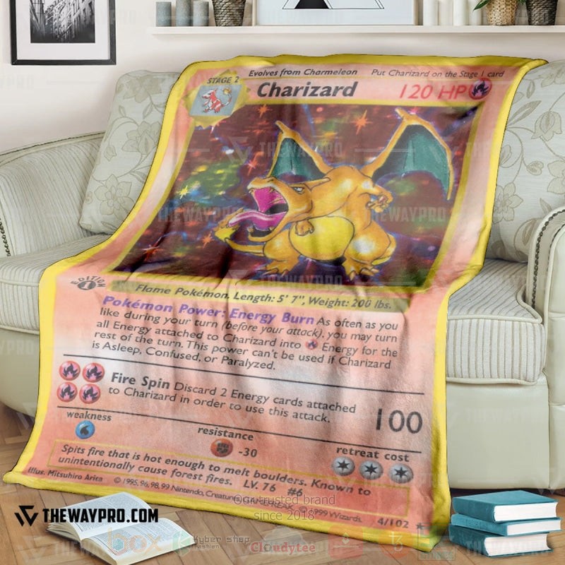 Anime Pokemon Charizard Card Blanket