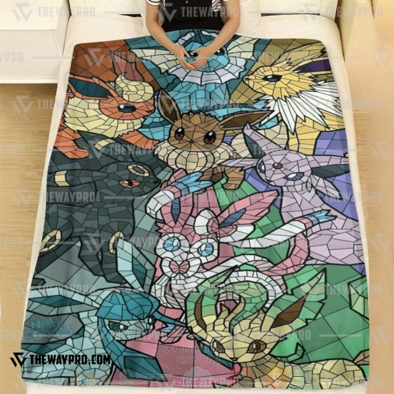 Anime Pokemon Eevee and Eeveelutions Stain Glass Blanket 1