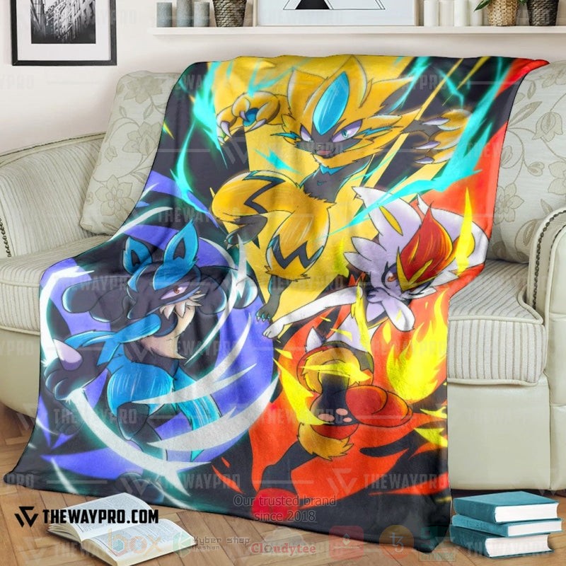 Anime Pokemon Lightning Fire Water Blanket