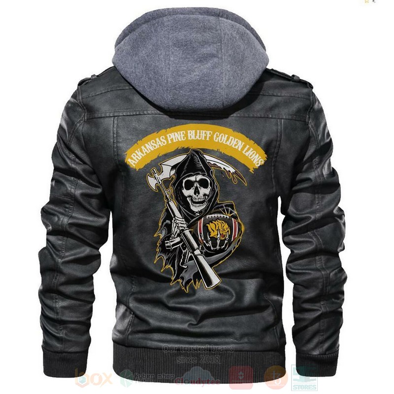 Arkansas Pine Bluff Golden Lions NCAA Football Sons of Anarchy Black Motorcycle Leather Jacket