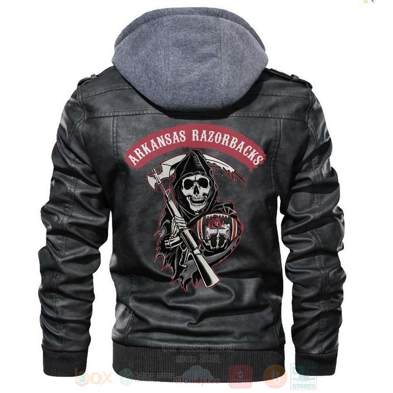 Arkansas Razorbacks NCAA Football Sons of Anarchy Black Motorcycle Leather Jacket