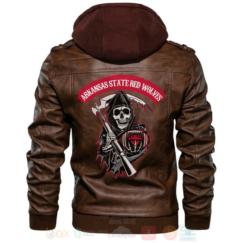 Arkansas State Red Wolves NCAA Football Sons of Anarchy Brown Motorcycle Leather Jacket