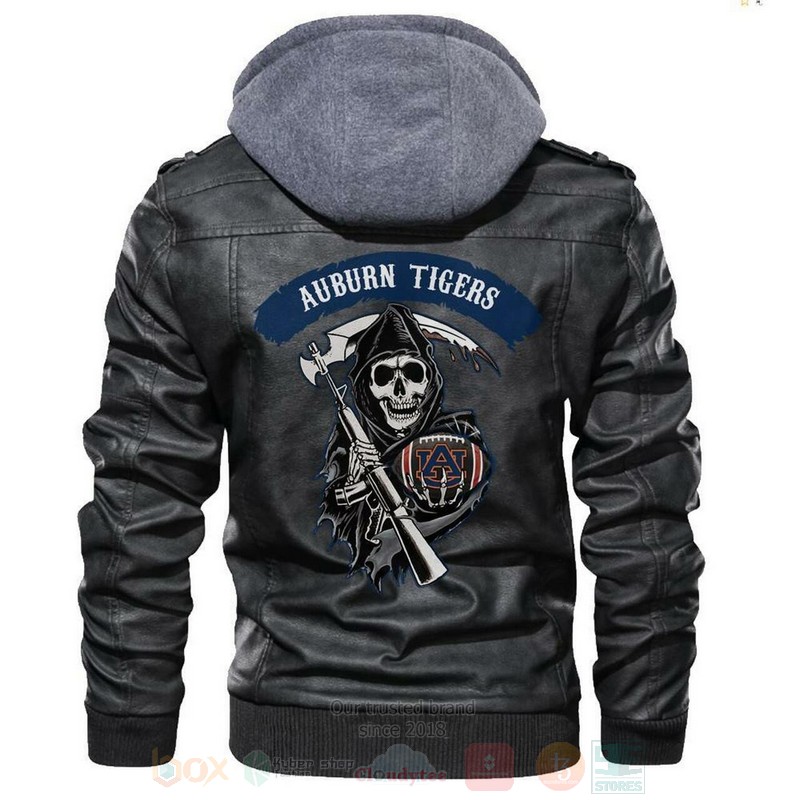 Auburn Tigers NCAA Football Sons of Anarchy Black Motorcycle Leather Jacket