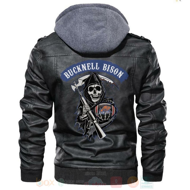 Bucknell Bison NCAA Football Sons of Anarchy Black Motorcycle Leather Jacket