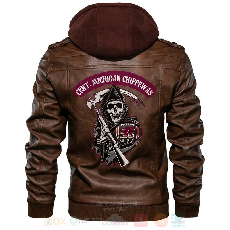 Centmichigan Chippewas NCAA Football Sons of Anarchy Brown Motorcycle Leather Jacket