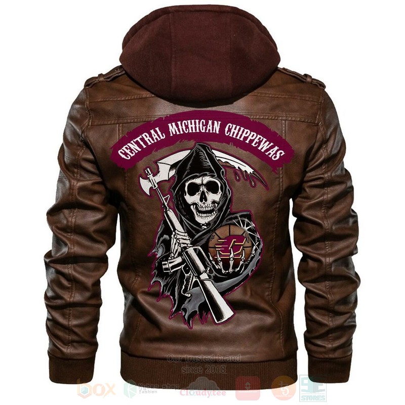 Central Michigan Chippewas NCAA Basketball Sons of Anarchy Brown Motorcycle Leather Jacket