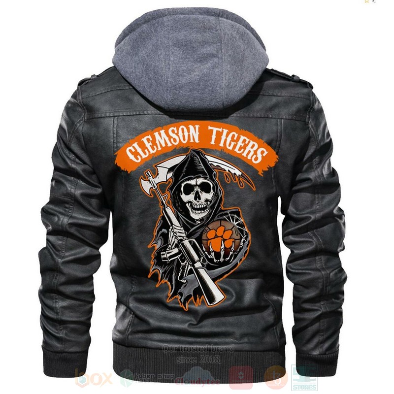 Clemson Tigers NCAA Basketball Sons of Anarchy Black Motorcycle Leather Jacket