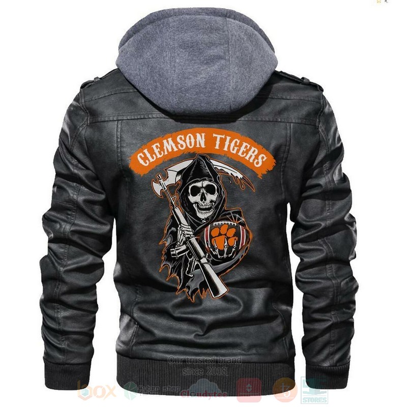 Clemson Tigers NCAA Football Sons of Anarchy Black Motorcycle Leather Jacket
