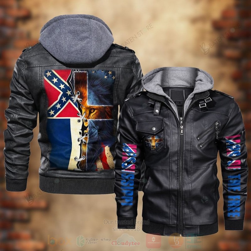 Cross Lion Mississippi State Flag Lace Leather Jacket