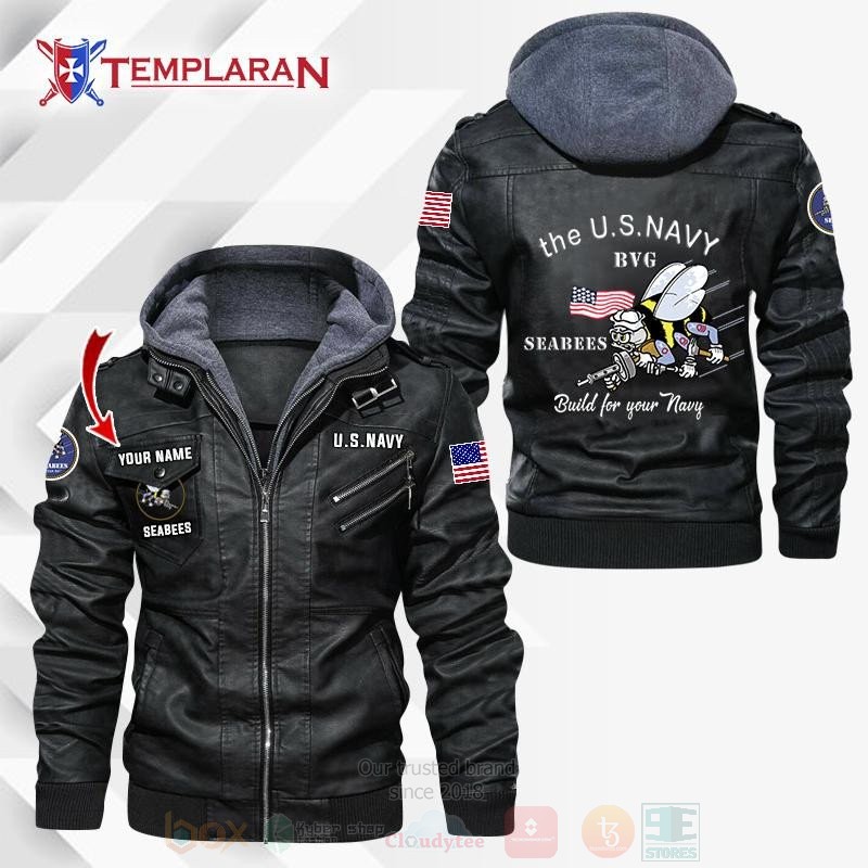 Custom Name US Navy Seabees Leather Jacket