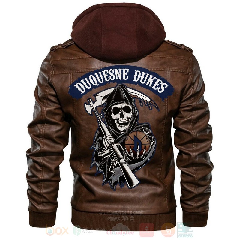 Duquesne Dukes NCAA Basketball Sons of Anarchy Brown Motorcycle Leather Jacket