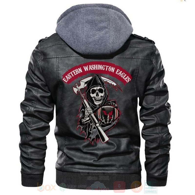 Eastern Washington Eagles NCAA Football Sons of Anarchy Black Motorcycle Leather Jacket
