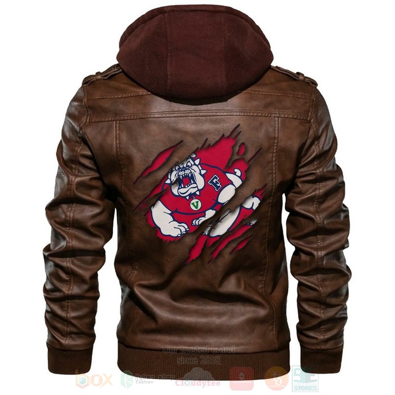 Fresno State Bulldogs NCAA Brown Motorcycle Leather Jacket