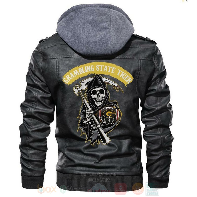 Grambling State Tiger NCAA Football Sons of Anarchy Black Motorcycle Leather Jacket