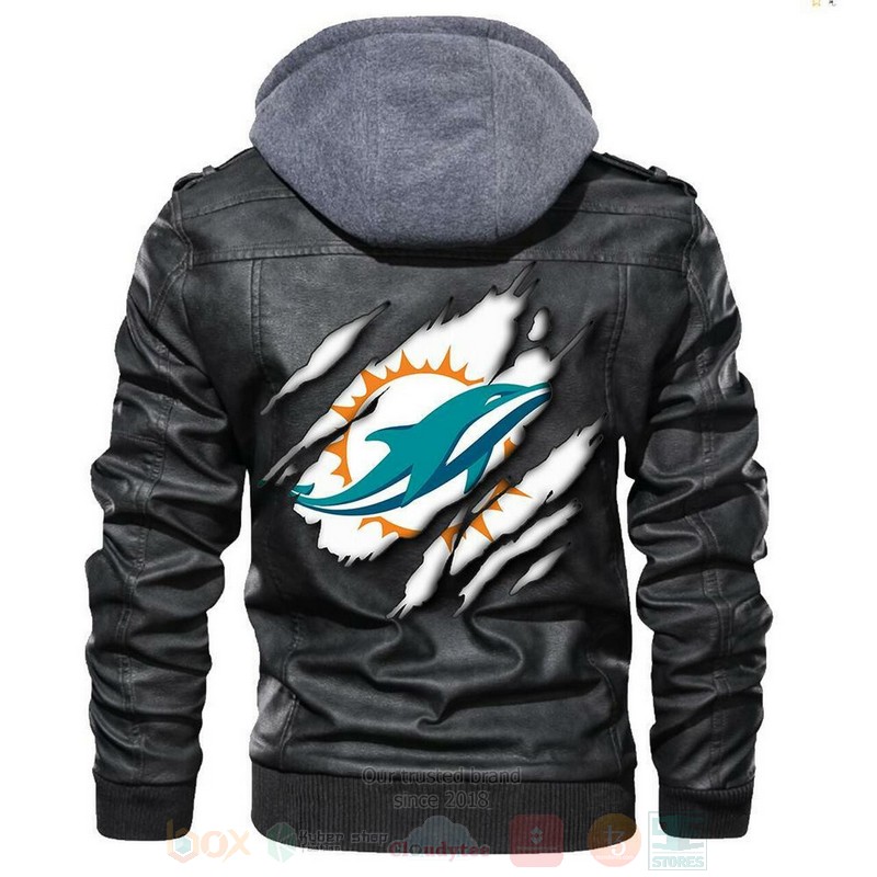 Miami Dolphins NFL Football Sons of Anarchy Black Motorcycle Leather Jacket