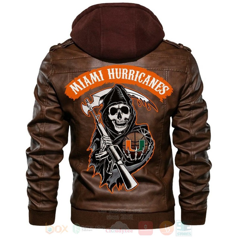 Miami Hurricanes NCAA Basketball Sons of Anarchy Brown Motorcycle Leather Jacket