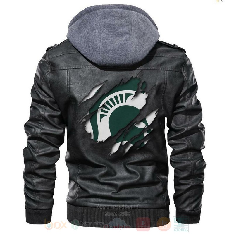 Michigan State Spartans NCAA Black Motorcycle Leather Jacket