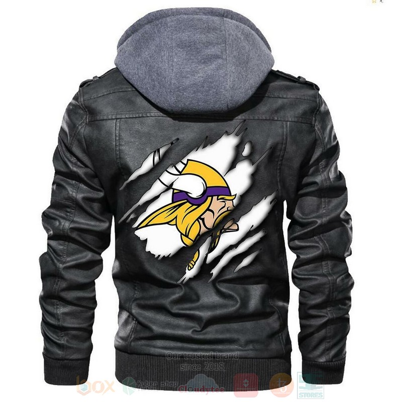 Minnesota Vikings NFL Football Sons of Anarchy Black Motorcycle Leather Jacket