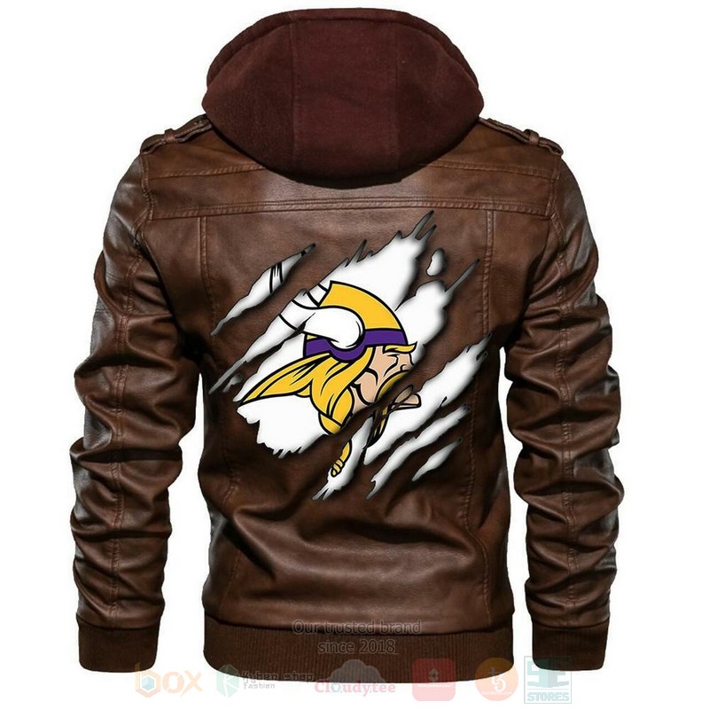 Minnesota Vikings NFL Football Sons of Anarchy Brown Motorcycle Leather Jacket