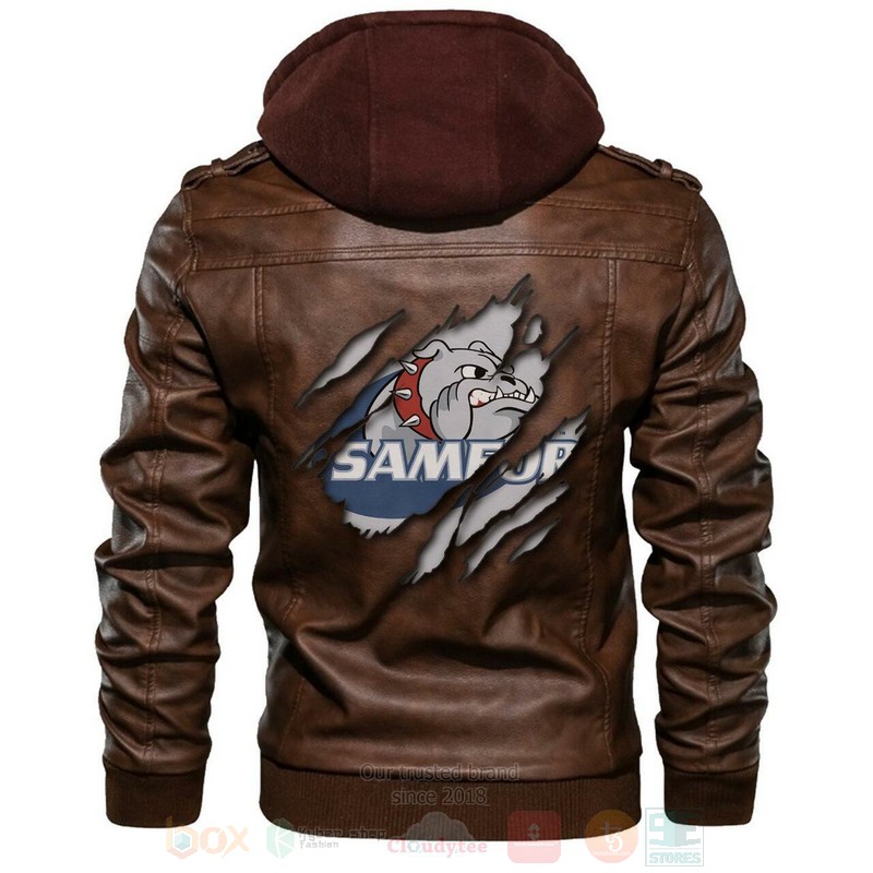 Samford Bulldogs NCAA Brown Motorcycle Leather Jacket