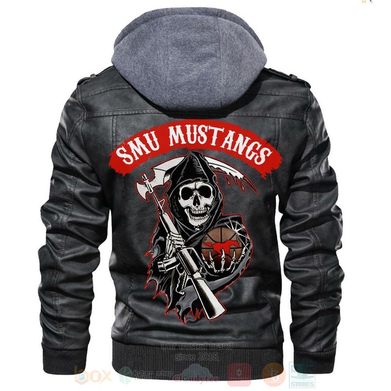 Smu Mustangs NCAA Basketball Sons of Anarchy Black Motorcycle Leather Jacket