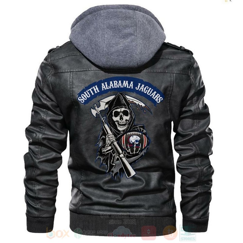 South Alabama Jaguars NCAA Football Sons of Anarchy Black Motorcycle Leather Jacket