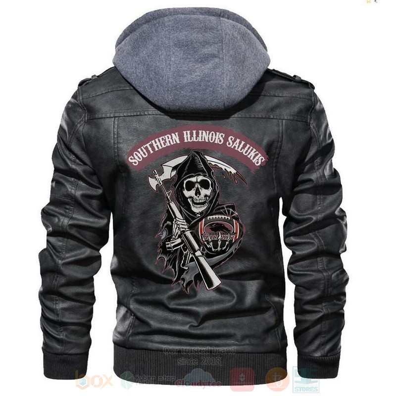 Southern Illinois Salukis NCAA Football Sons of Anarchy Black Motorcycle Leather Jacket
